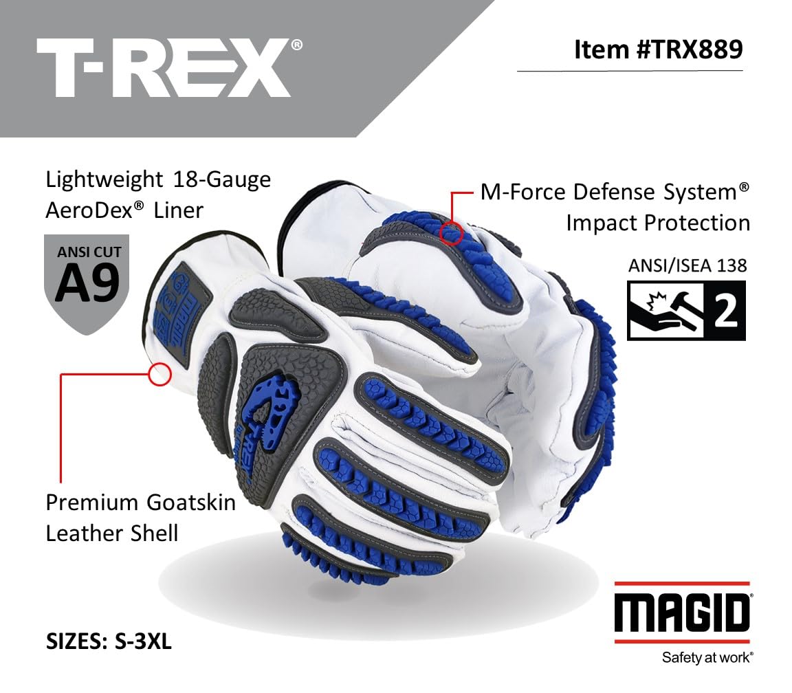 MAGID T-REX Rebel Series, 24 Pair, AeroDex Lined, ANSI Cut Level 9, Driver Style Impact Work Gloves, Size 9/Large, TRX889