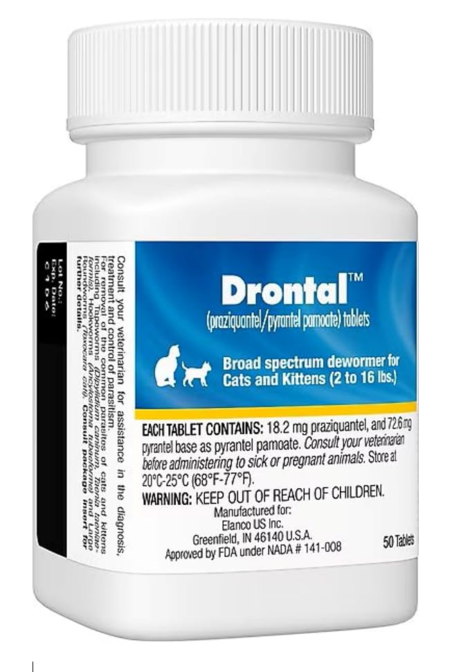 Elanco Drontal Broad Spectrum Cat and Kittens Dewormer for tapeworms, hookworms, roundworms. | 50 Tablets