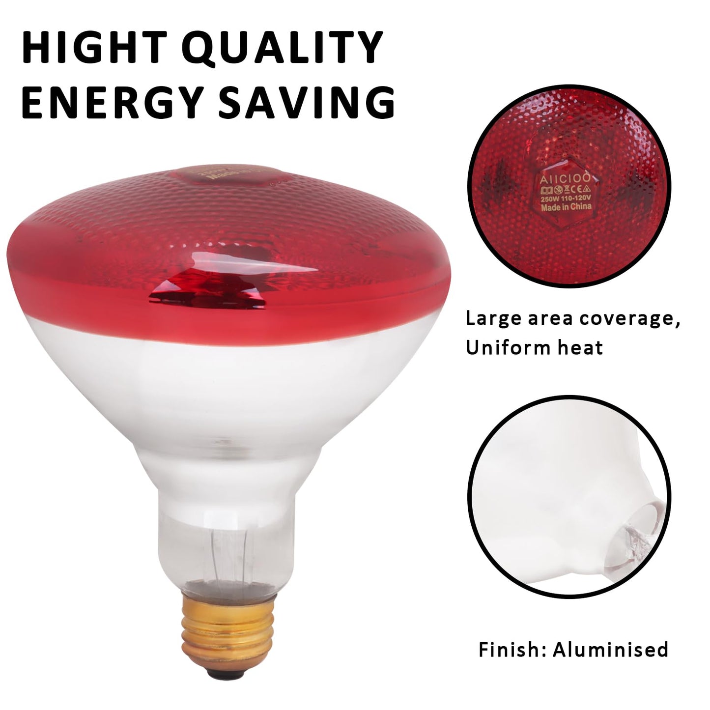Aiicioo Infrared Heat Lamp Bulb 250W Red Infrared Heat Bulb for Chickens Reptile Heat Light Bulb for Brooder Coop Chicks Pet Reptile Amphibians Par38 Glass E26 Base