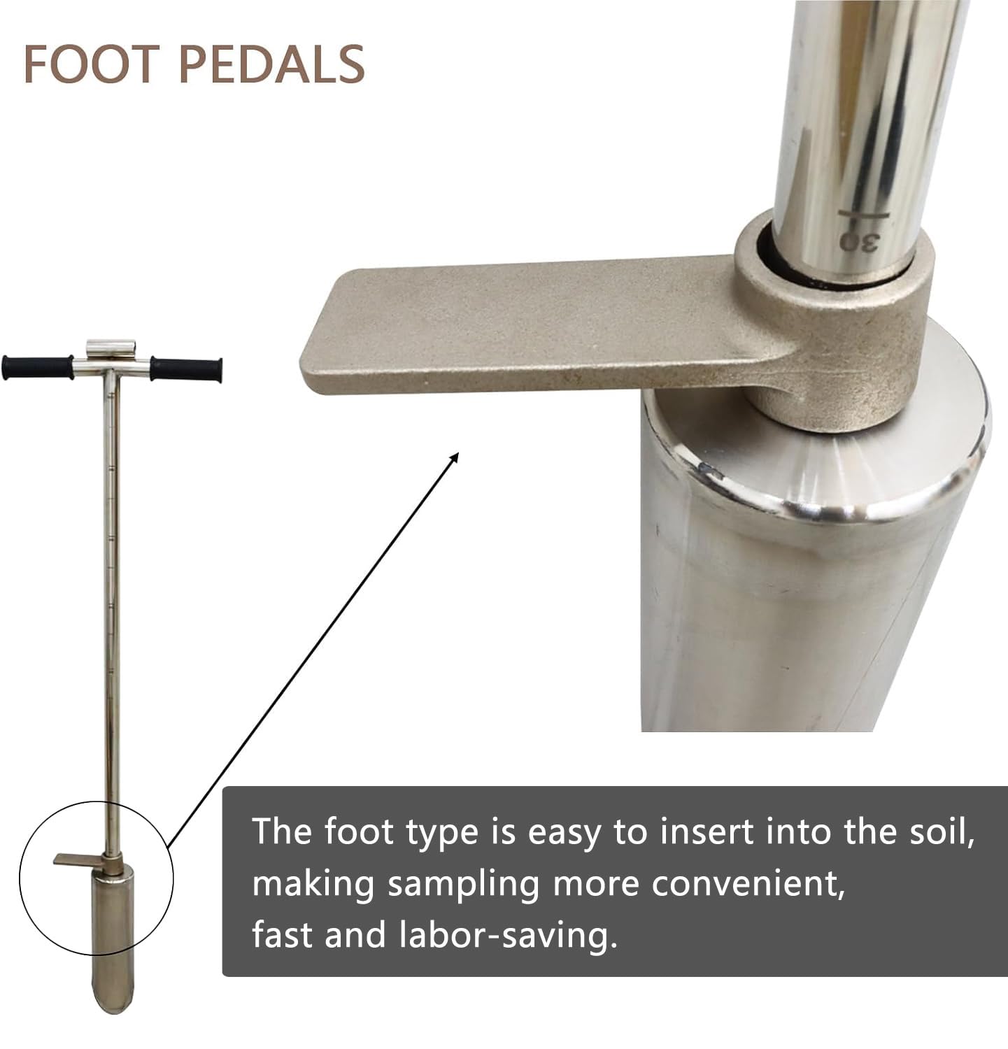 INTBUYING 40’’ Soil Sampler Probe Soil Test Probe with 8’’Sample Ejector and Foot Pedal &Rubber Handle Stainless Steel 2in Dia for Soil Sampling Lawn Garden Farm