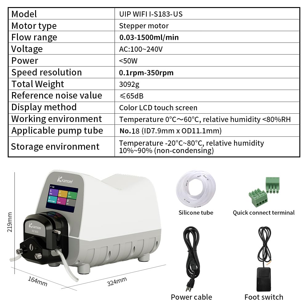Kamoer UIP WIFI I intelligent high flow peristaltic pump stepper motor 100V-240VAC dosing pump 0.5-1500ml/min Supports variable speed operation