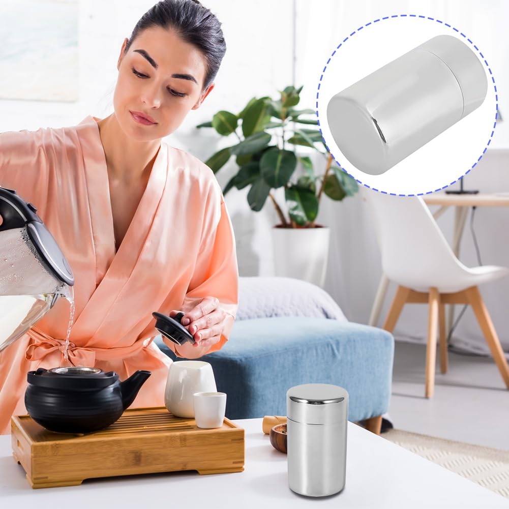 Joyzan Stainless Steel Tea Canister, Airtight Tea Tin Storage Container Loose Coffee Beans Bags Jar Sugar Kitchen Counter Pantry Seasoning Candy Herbs Spices Flour Rice Pasta Food Powder Grains 400ML