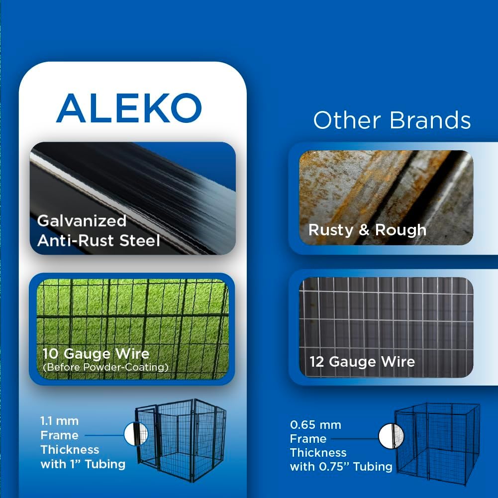 ALEKO Steel Dog Kennel Playpen | Indoor Outdoor Pen for Small/Medium/Large Puppy/Dog | 5'x5'x4' Large Galvanized Steel Kennel| Anti-Rust | Portable Travel Pet Kennel |(Black DK5X5X4SQ)