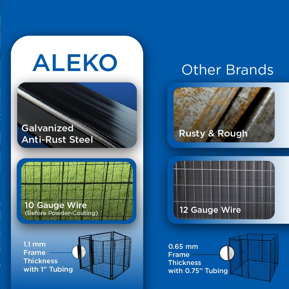 ALEKO Steel Dog Kennel Playpen | Indoor Outdoor Pen for Small/Medium/Large Puppy/Dog | 5'x5'x4' Large Galvanized Steel Kennel| Anti-Rust | Portable Travel Pet Kennel |(Black DK5X5X4SQ)