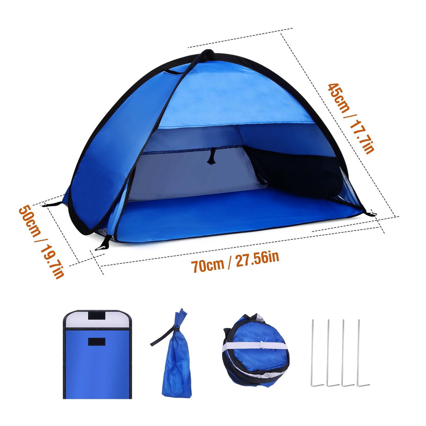 Beach Sun Shelters, Instant Sun Shade Canopy Head PopUp Canopy Automatic Shade Tent for Camping, Portable Windproof Waterproof with Mobile Phone Stand with Tent Nails, with Breathable Mesh, 70cm