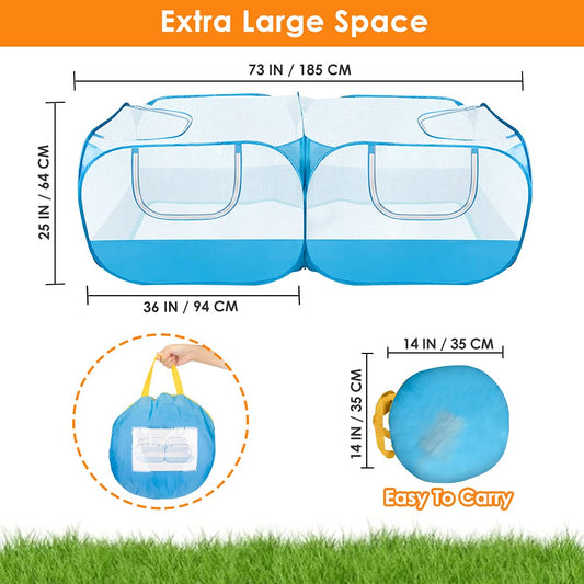 SlowTon Small Animals Playpen, Portable Large Chicken Run Coop with Breathable Transparent Mesh Walls Foldable Pet Cage Tent with 4 Zipper Doors for Puppy Rabbits Outdoor Yard (No Bottom)