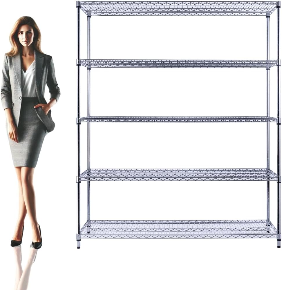 Utility Basics 60"x18"x72" Chrome 5-Tier PREMIUM Wire Shelving NSF 4000 LBS MAX CAPACITY Heavy Duty Steel Storage Rack for Warehouses, Garages, Hospitals, Commercial Spaces, & Schools w/PREMIUM WHEELS