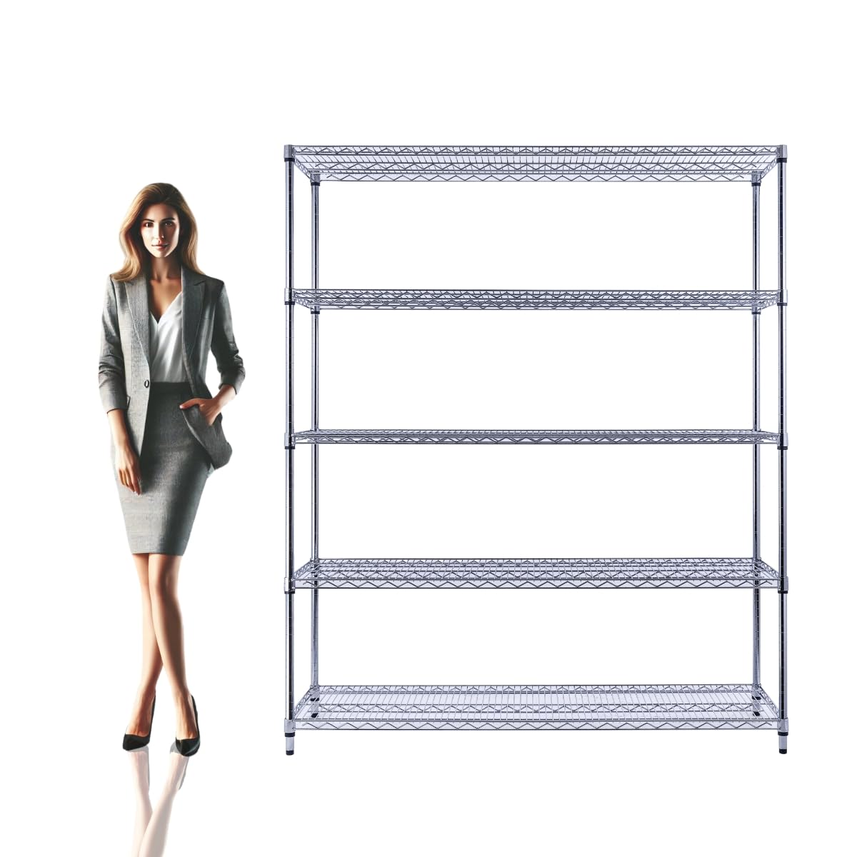 Utility Basics 60"x18"x72" Chrome 5-Tier PREMIUM Wire Shelving NSF 4000 LBS MAX CAPACITY Heavy Duty Steel Storage Rack for Warehouses, Garages, Hospitals, Commercial Spaces, & Schools w/PREMIUM WHEELS