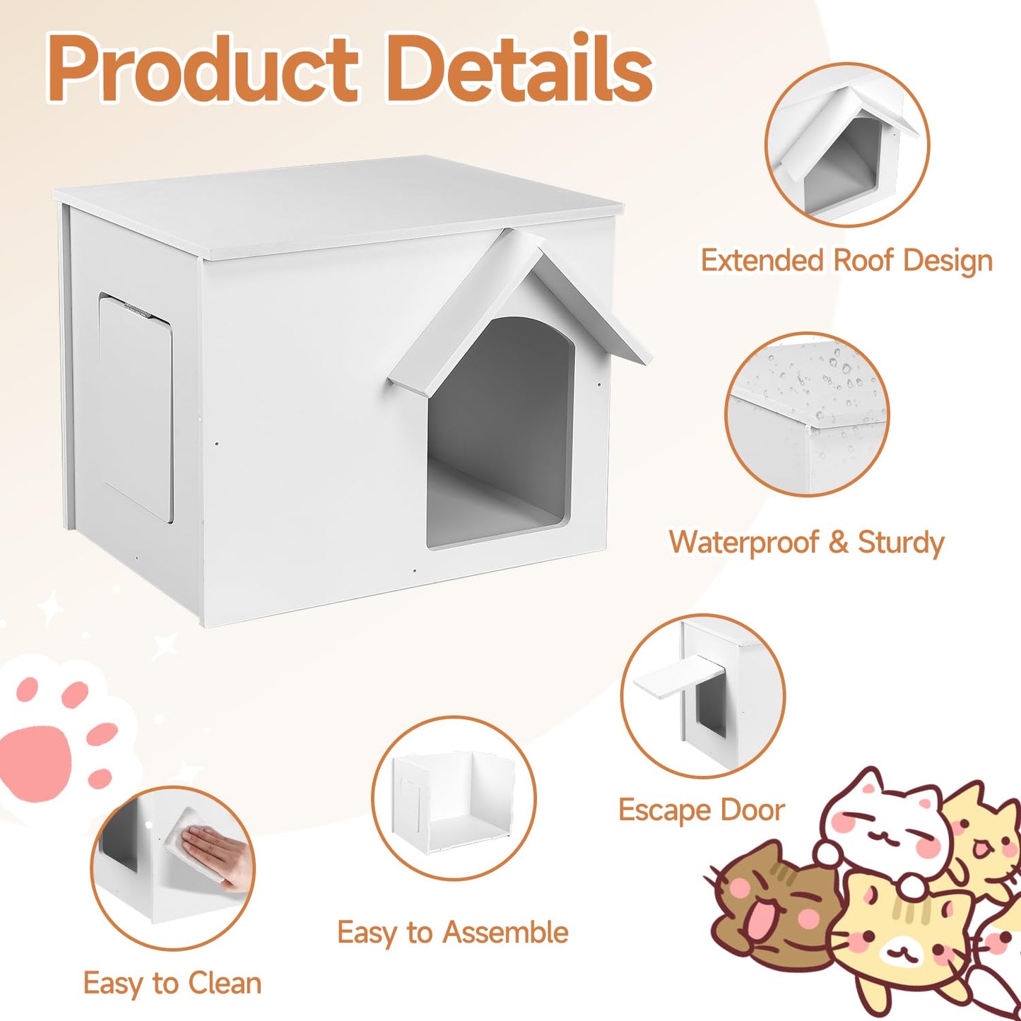 EARTHSON Outdoor Cat House, Feral Cat Shelter, Stray Cat Condo Waterproof and Insulated cat House with Escape Door