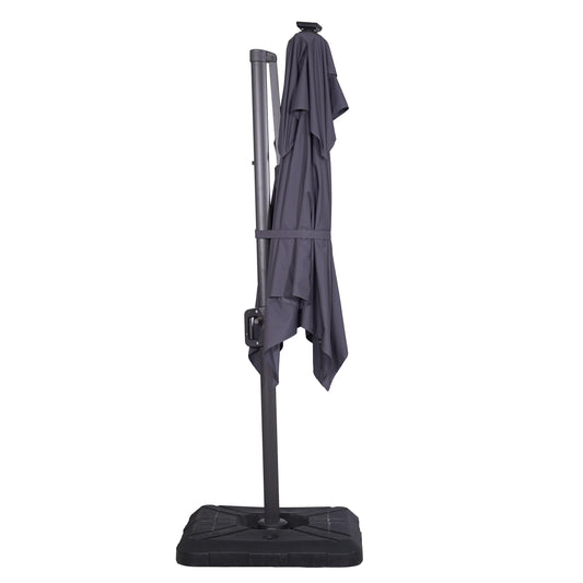 Greemotion Rumis 8-foot Cantilever UV-resistant Shade Rotation Tilt Umbrella with Heavy Base and Built-in Solar Panel LED Light for Outdoor, Porch, Pool, Deck, Grey