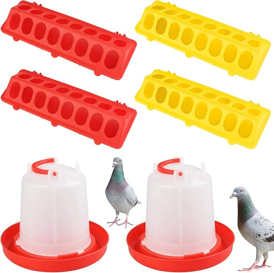 6 Pack Chick Feeder Waterer Hanging Poultry Feeder Kit for Pigeon, Chick, Duckling, Quail (1 L)