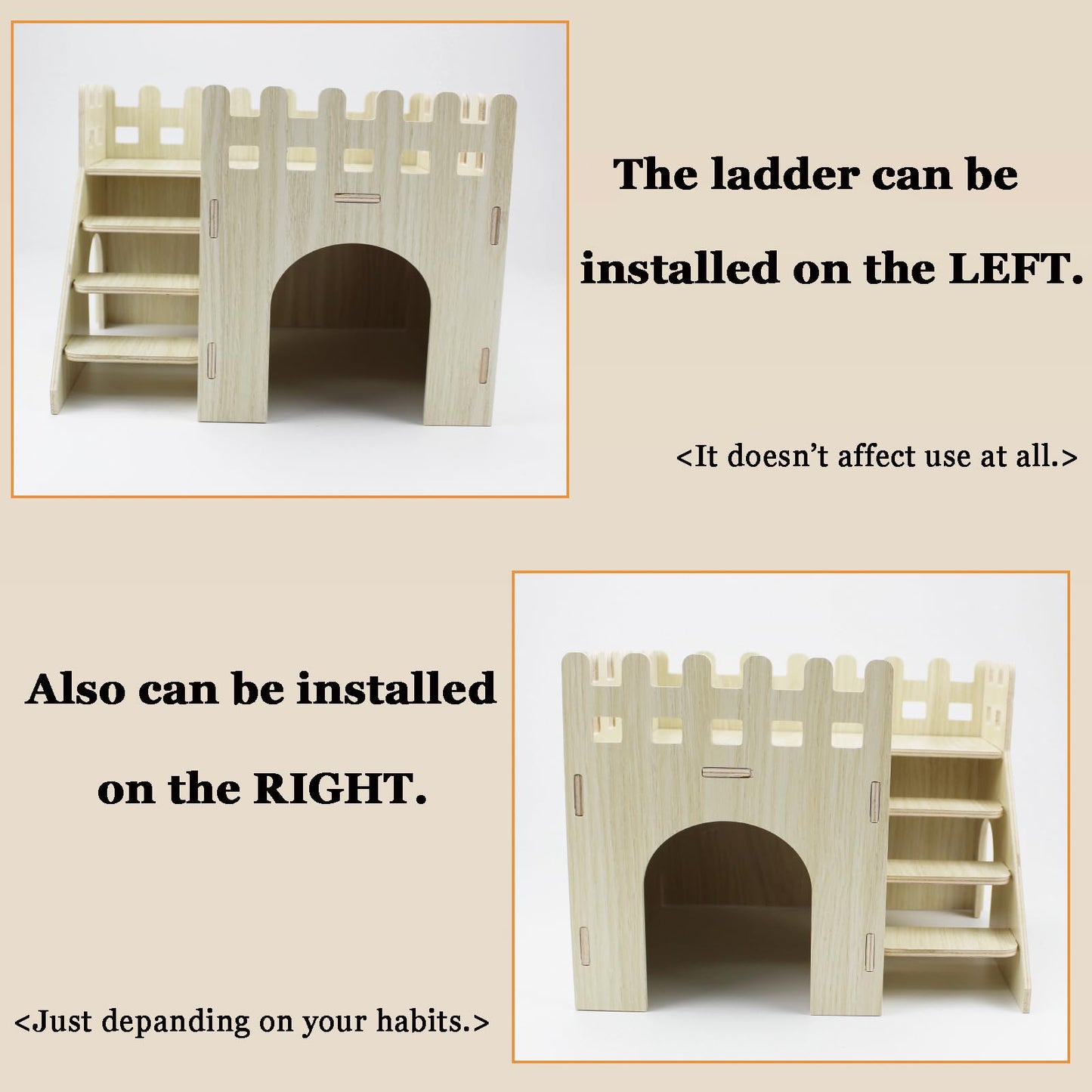 Amonk Hamster Hideout 10x8x7 inch Large Size Wooden House Wood Hut Habitats Decor with Climbing Ladder for Bunny, Chinchillas, Dwarf Rabbits, and Other Small Pet Animals