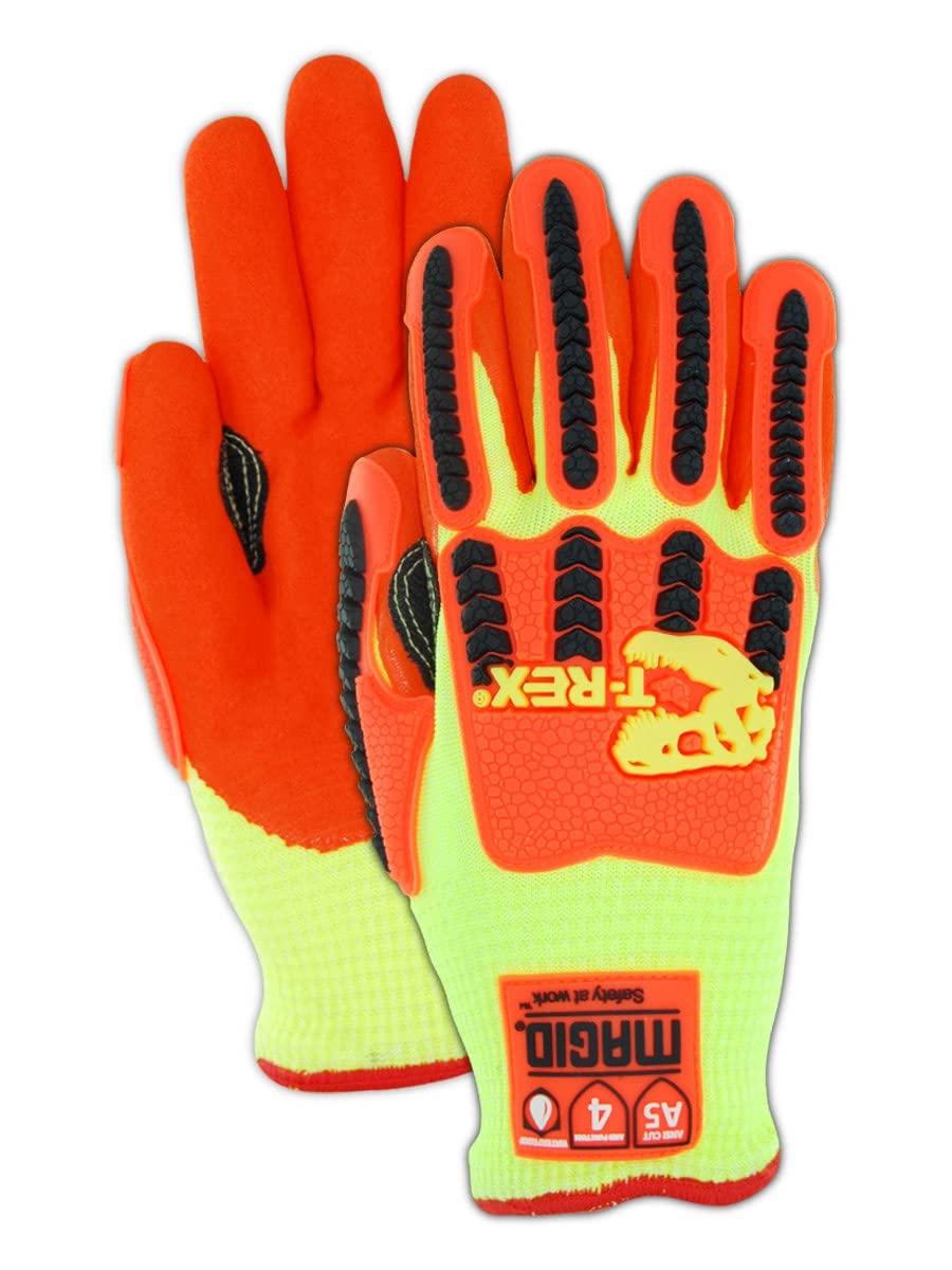 MAGID T-REX Arctic Series ANSI A5 Cut-Resistance, Thermal Impact Gloves, 24 Pairs, Waterproof, Hi-Viz Yellow/Orange, Size 10/XL