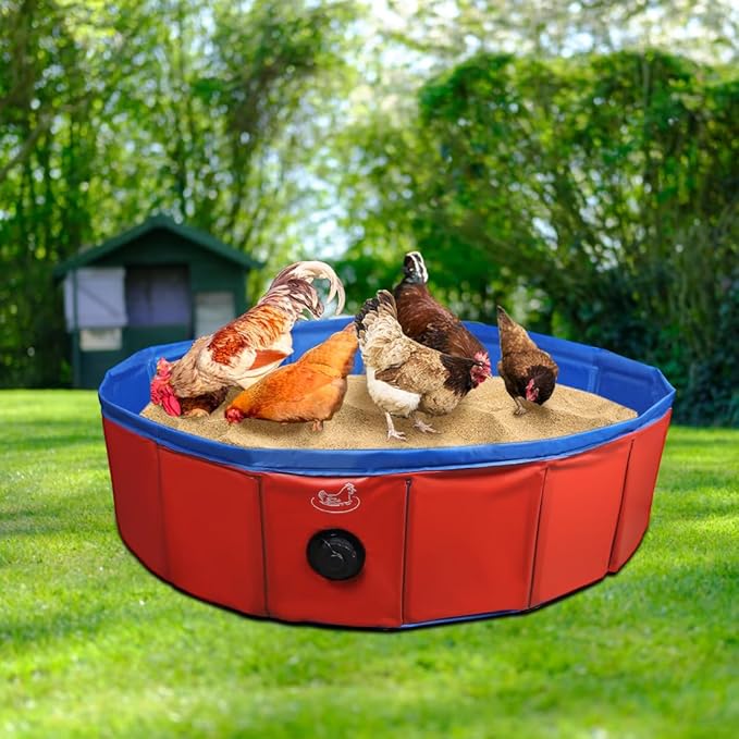Chicken Dust Bath Tub, Foldable 33" Chicken Bath Dust PVC Pet Sand Bath Pool for Chickens, Ducks, Cats, Dogs, Quails for Farms, Chicken Coops Lime (Red)