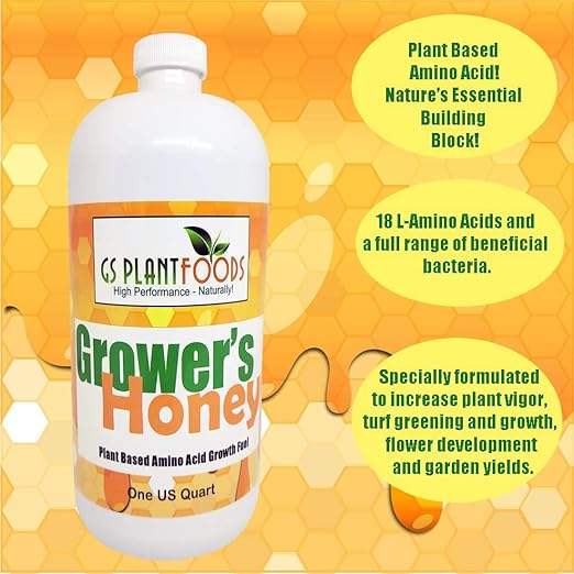 Grower’s Honey Plant Based Liquid Fertilizer - Organic Plant Food for Huge Vegetative Growth (1 Quart) - Liquid Fertilizer for Vegetables, Bigger Flowers and Jumbo Fruits