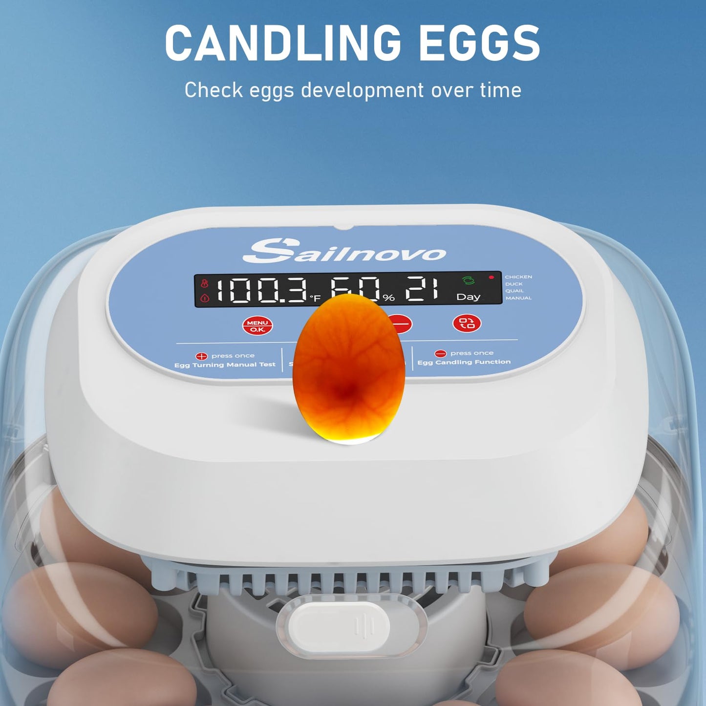 Sailnovo 12 Egg Incubators for Hatching Eggs, Chicken Egg Incubator with Automatic Egg Turning, Temperature Control, Humidity Display and Egg Candler, for Chicken Quail Duck, Fit Classroom, Home, Farm