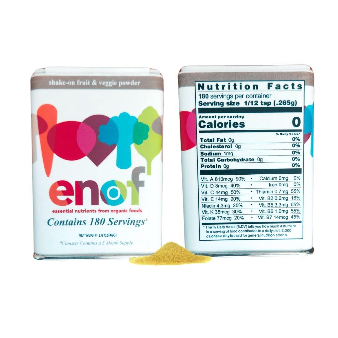 ENOF Organic Fruit and Vegetable Powder Supplement Kids & Adults | 10 Clean Ingredients - Strawberry, Spinach | Gluten & GMO Free Vegetable Powder for Kids | 180 Servings, 3 Mo. Supply, Made in USA
