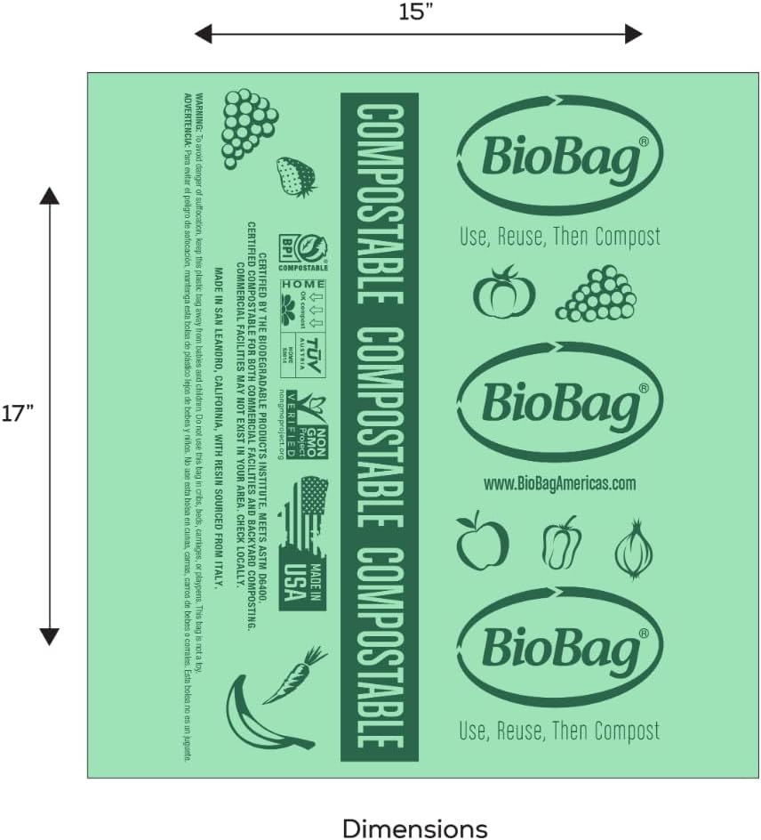 BioBag Compostable Compact Multi-Family Bags, 15" x 17", Green (Pack of 1200)
