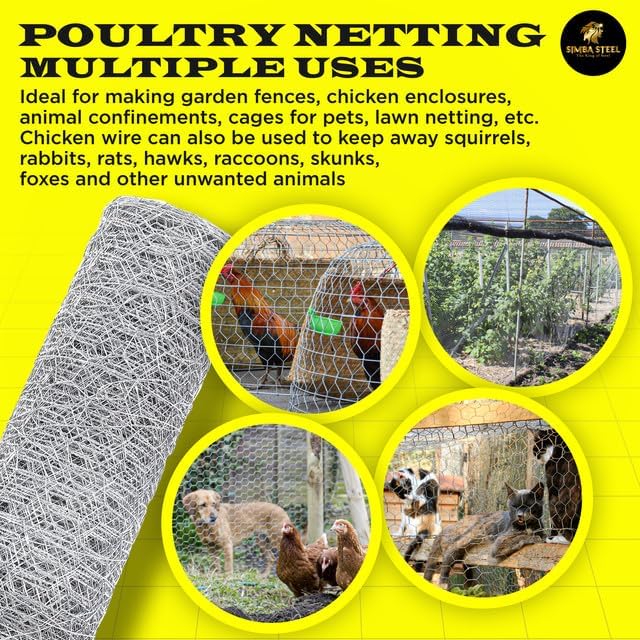 Chicken Wire 24 in x 150 FT x 2” Mesh x 20GA | Poultry Wire Netting | Hot Dipped Galvanised | Hexagonal Galvanized Mesh for Chicken Coop, Rabbit Cage, Fence Barrier PM24x150x2