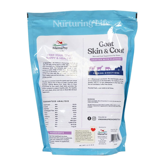 Manna Pro Goat Coat & Skin Supplement, Supports Healthy Skin, Shiny Coat & Overall Wellness, Goat Feed Supplement, Vitamins & Minerals, Promotes Strong Hooves & Immune Health, 4 lbs