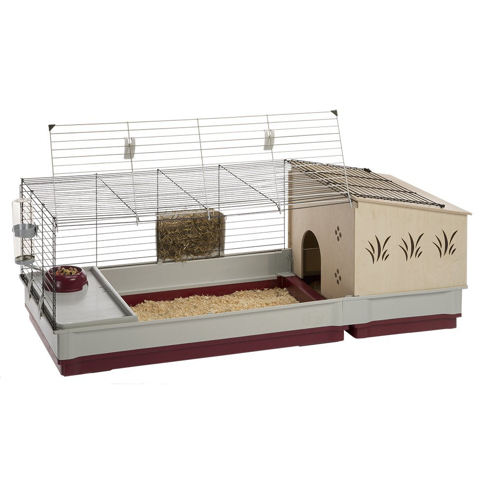 Ferplast Krolik Extra-Large Rabbit Cage w/ Wood Hutch Extension Rabbit Cage Includes All Accessories and Measures 55.9L x 23.62W x 19.68H and Includes ALL Accessories