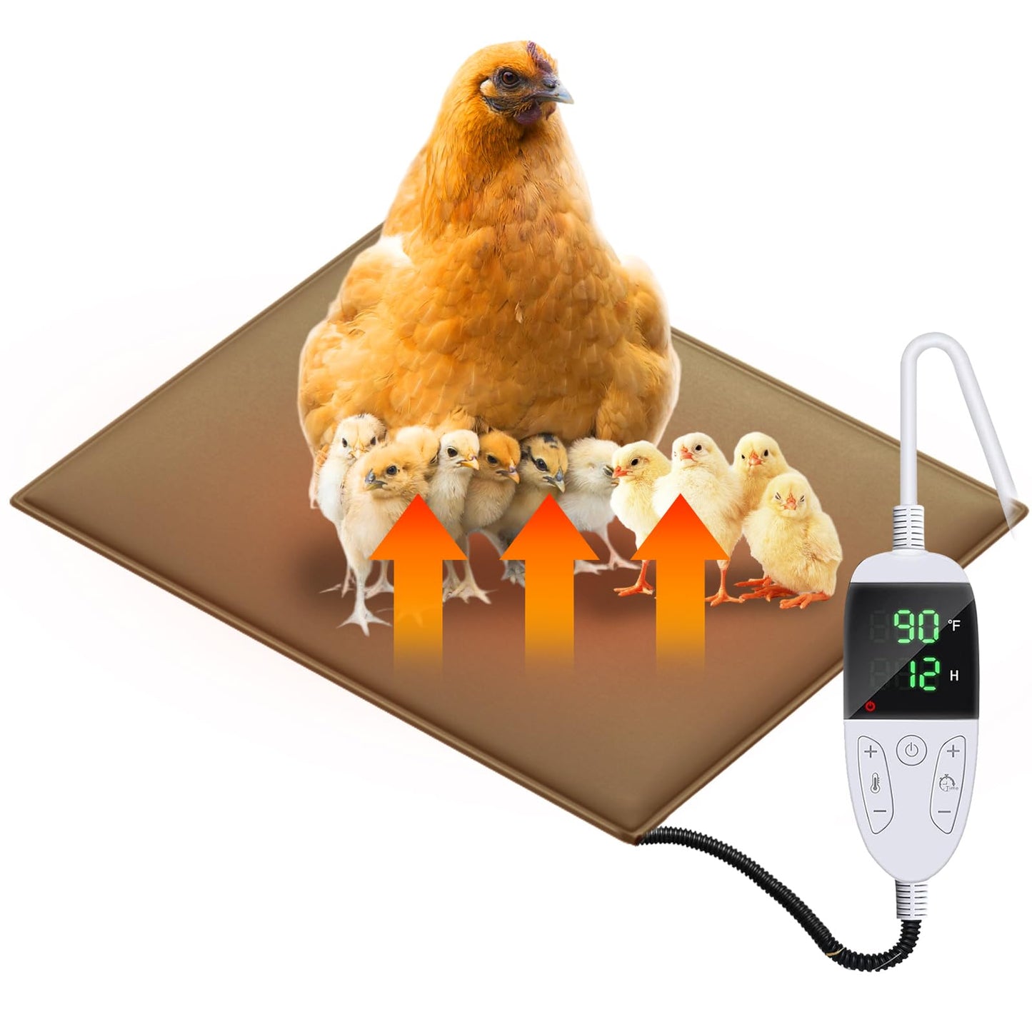 WISMOIER Chicken Heating Pad Chick Brooder Pad Poultry Heated Mat Adjustable Digital Thermostat Brood Heater Warming Blanket with Timer Anti Bite Wire Warmer Bed for Small Animal 11.7 x 15.7 inch