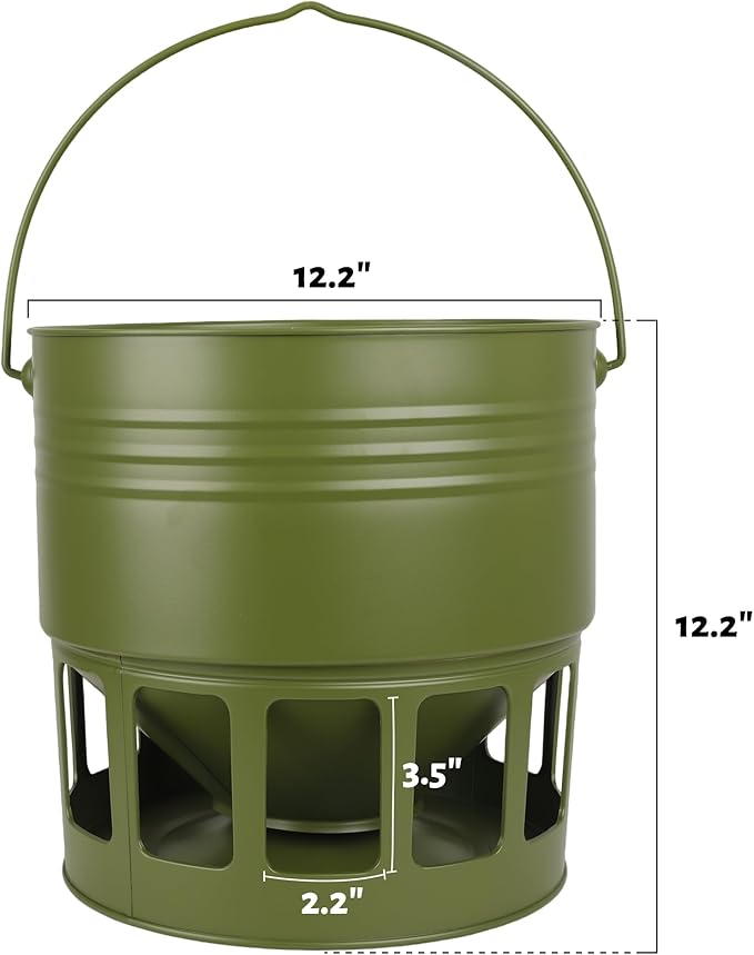 Hanging Chicken Feeder – 20lbs Metal Chicken Feeder, Adjustable Poultry Feeder with 12 Ports, No Installation & Universal Height Design (Avocado Green, 20lbs)