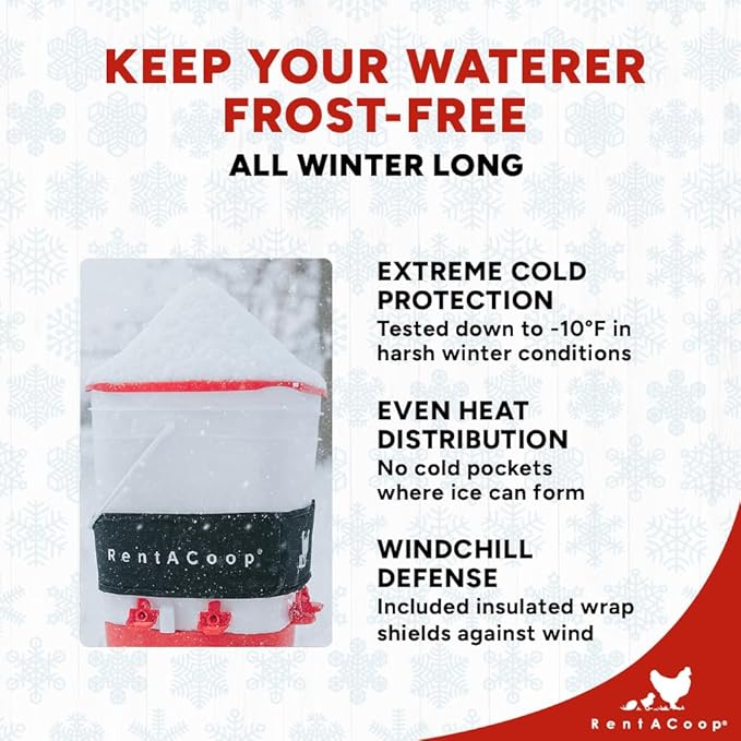 RentACoop Thermo Bucket Belt Heated Strap for 2-5Gal Bucket Chicken Waterers with 6ft Power Cord