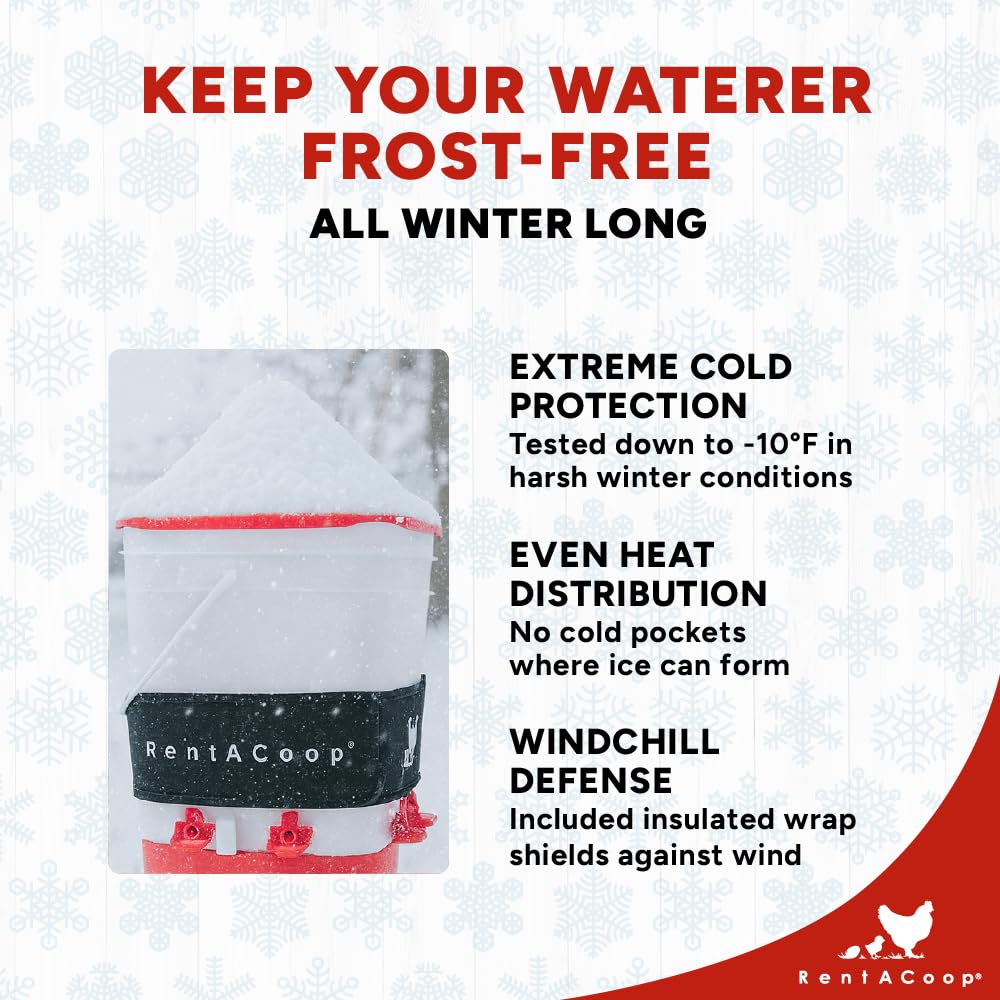 RentACoop Thermo Bucket Belt Heated Strap for 2-5Gal Bucket Chicken Waterers with 6ft Power Cord