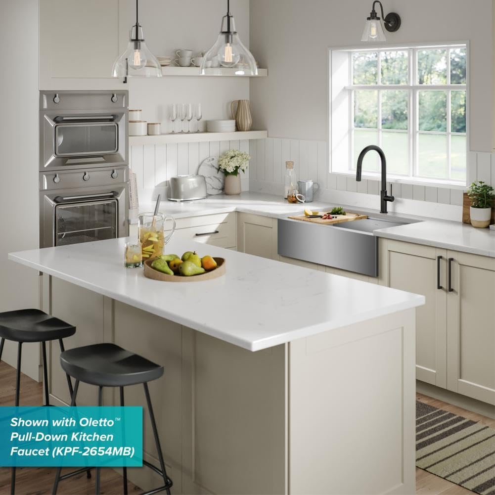 KRAUS Kore 36-Inch Modern Farmhouse Workstation 16 Gauge Single Bowl Stainless Steel Kitchen Sink with Accessories, KWF410-36