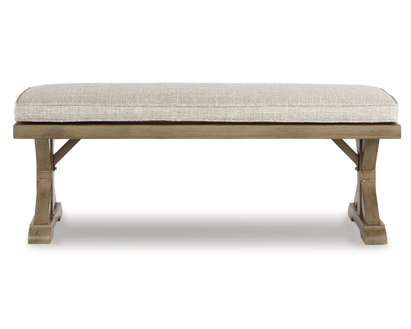 Signature Design by Ashley Beachcroft Patio Farmhouse Outdoor Upholstered Dining Bench, Beige