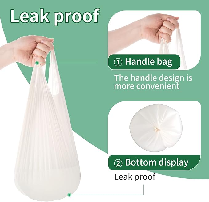 Biodegradable Handle Trash Bags 4-5 Gallon, 100% Compostable Garbage Bags Wastebasket Liners Bags for kitchen bathroom office garden,US BPI ASTM D6400 and Europe OK Compost Home Certified