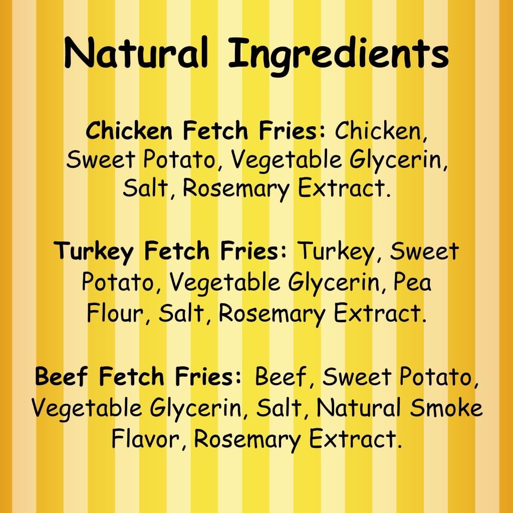 Fetch Fries Chicken, Turkey, and Beef with Sweet Potato Dog Treats, Soft Jerky for Small and Large Breeds, Naturally Healthy, Made in The USA, 3-Pack of 5 oz Bags (15 oz Total)