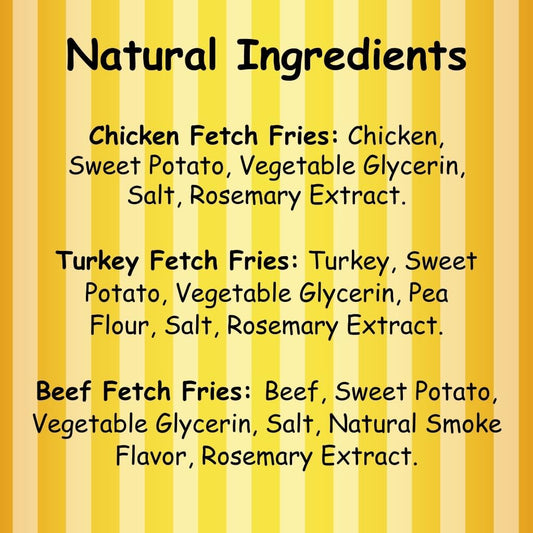 Fetch Fries Chicken, Turkey, and Beef with Sweet Potato Dog Treats, Soft Jerky for Small and Large Breeds, Naturally Healthy, Made in The USA, 3-Pack of 5 oz Bags (15 oz Total)