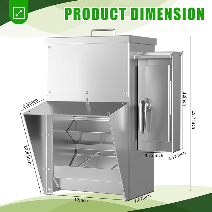 ChiPak Automatic Chicken Feeder with Timer - 25LB Capacity Stainless Steel Poultry Trough Feeders W/ 4 Sets of Timer Settings,Weatherproof Chicken Food Dispenser for 6-12 Chickens