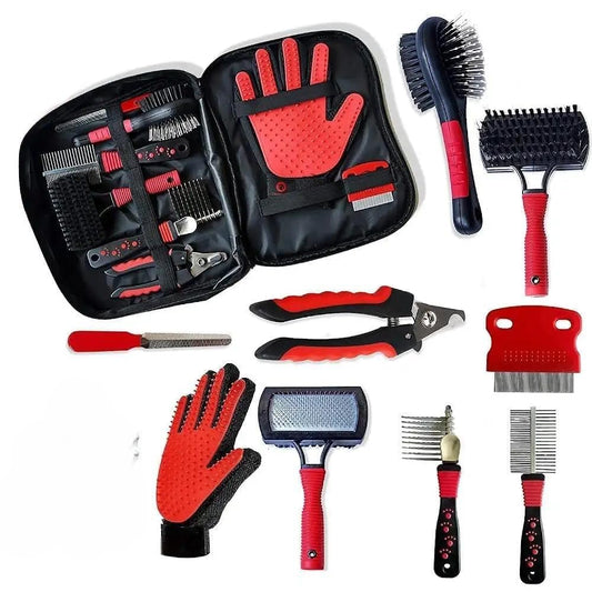 Professional Pet Grooming Kit, 10-in-1 Dog and Cat Supplies, Slicker Brush and Nail Clipper Set