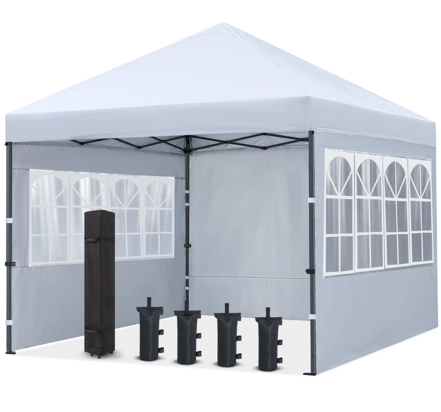 COOSHADE 10X10Ft Pop up Canopy Tent Enclosed Instant Folding Canopy Shelter with Elegant Church Window Outdoor Pavilion Cater Party Wedding BBQ Events Tent(White)