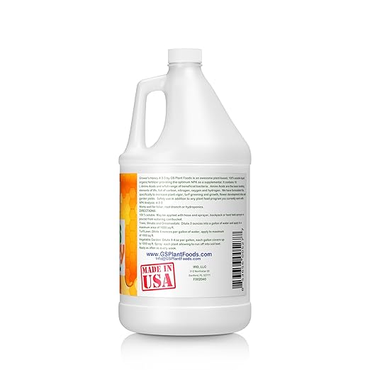 Grower's Honey Exceptional Growth with 100% Plant-Based Vegan Liquid Fertilizer - Organic Nutrient Boost 4-3-3 NPK Enhanced Photosynthesis Drought Tolerance All-Natural - Up to one Acre - One Gallon