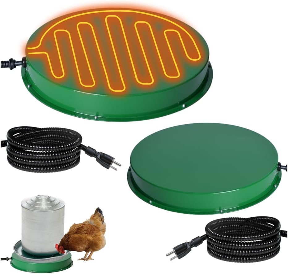 Shaledig 1 Pack Chicken Water Heater for Winter, 125W Thermostat Chicken Waterer Heating Base with 6.6FT Anti-Bite Power Cord for 3–5 Gal Metal Plastic Poultry Fountains Waterer 12.4In Dia Green