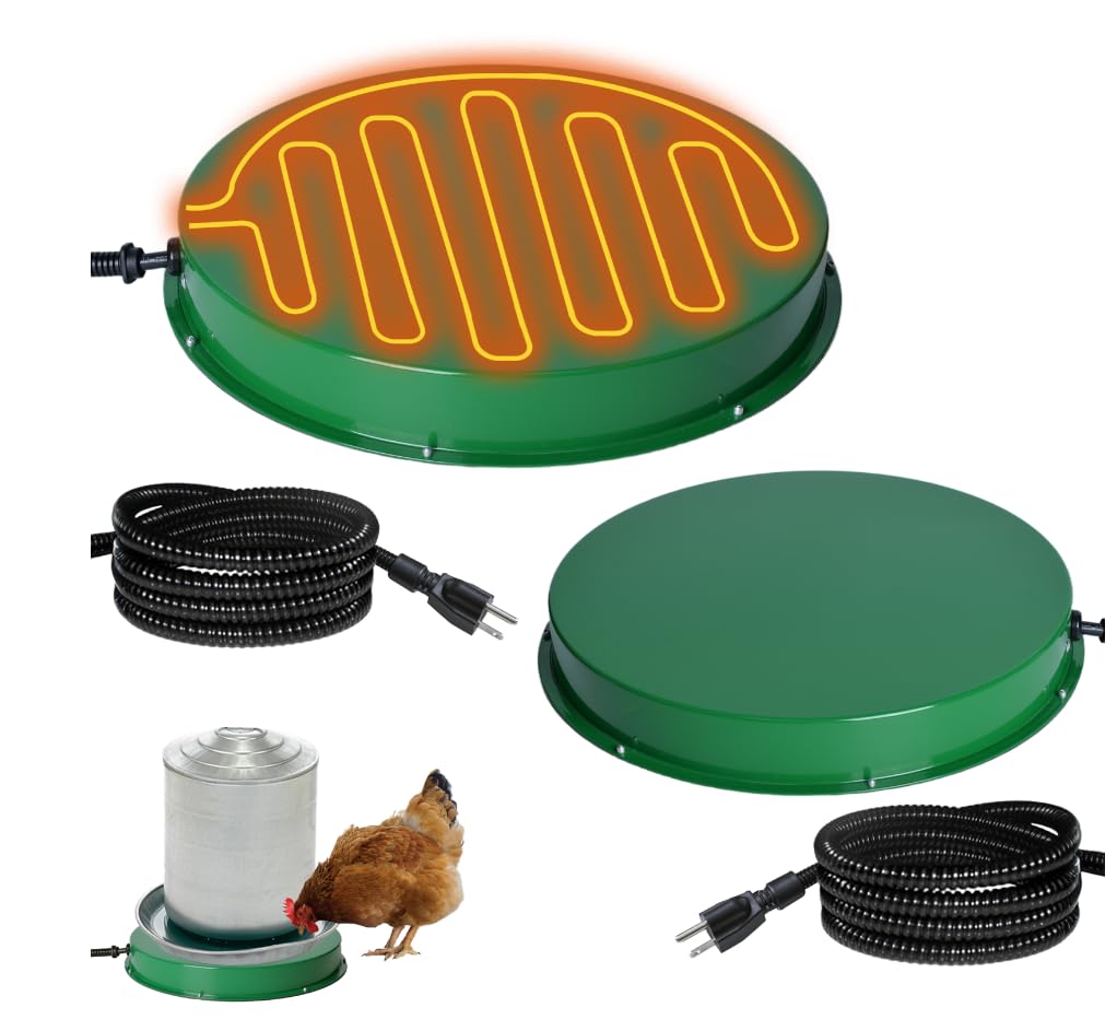 Shaledig 1 Pack Chicken Water Heater for Winter, 125W Thermostat Chicken Waterer Heating Base with 6.6FT Anti-Bite Power Cord for 3–5 Gal Metal Plastic Poultry Fountains Waterer 12.4In Dia Green