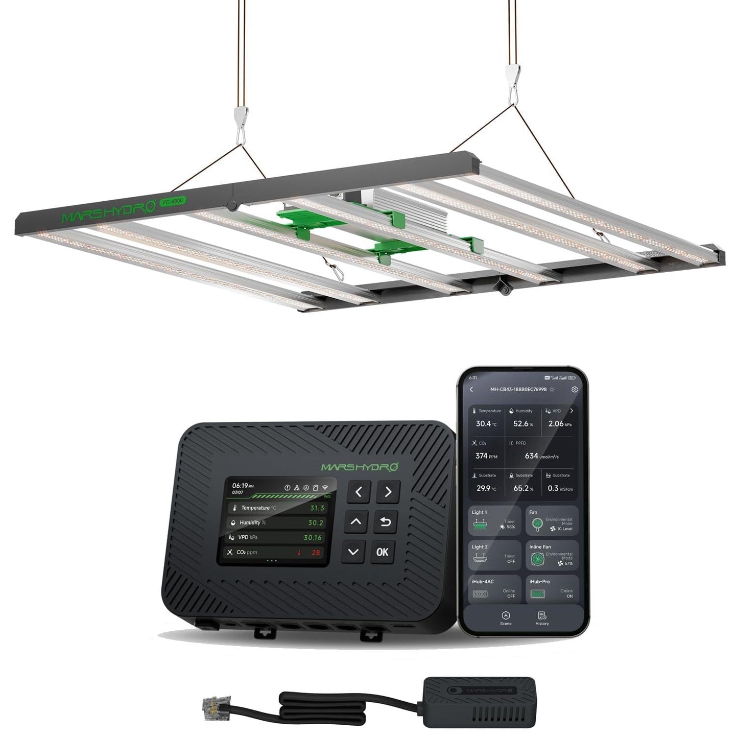 MARS HYDRO FC4800 EVO Bar LED Grow Light 4x4 480W Full-Spectrum and iControl for Grow Tent, Smart Grow Room Controller, Smart Environmental with Temperature, Humidity, VPD,Timer, Cycle
