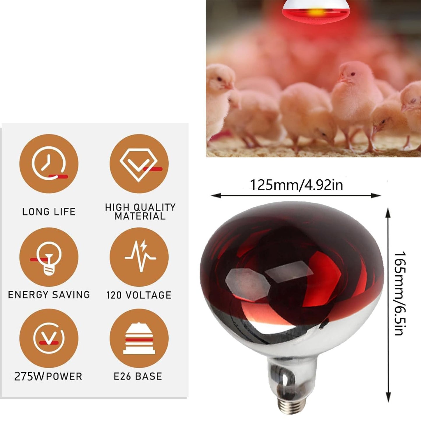 Minsily 2 Pack 275W Infrared Heat Bulbs Red Heat Lamp Glass for Food Service Brooder Bulb Chicks Pet Bathroom Heat Bulb 110V E26 Base Sauna Light Therapy Use Flood Light Heat Lamp Bulbs