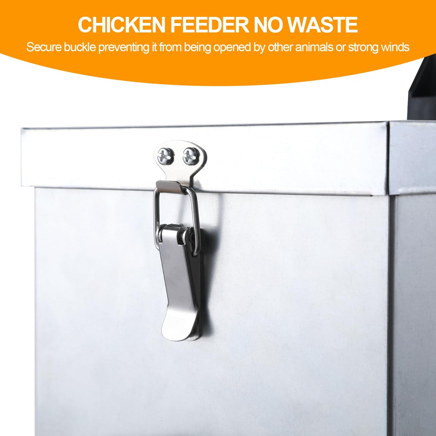 Automatic Chicken Feeder Box 30 lbs, 6 Feeding Ports, No Waste Poultry Feeder with Locking Lid and Adjustable Legs for Chickens, Ducks, Geese Galvanized Metal (30 Lbs-6 Ports)