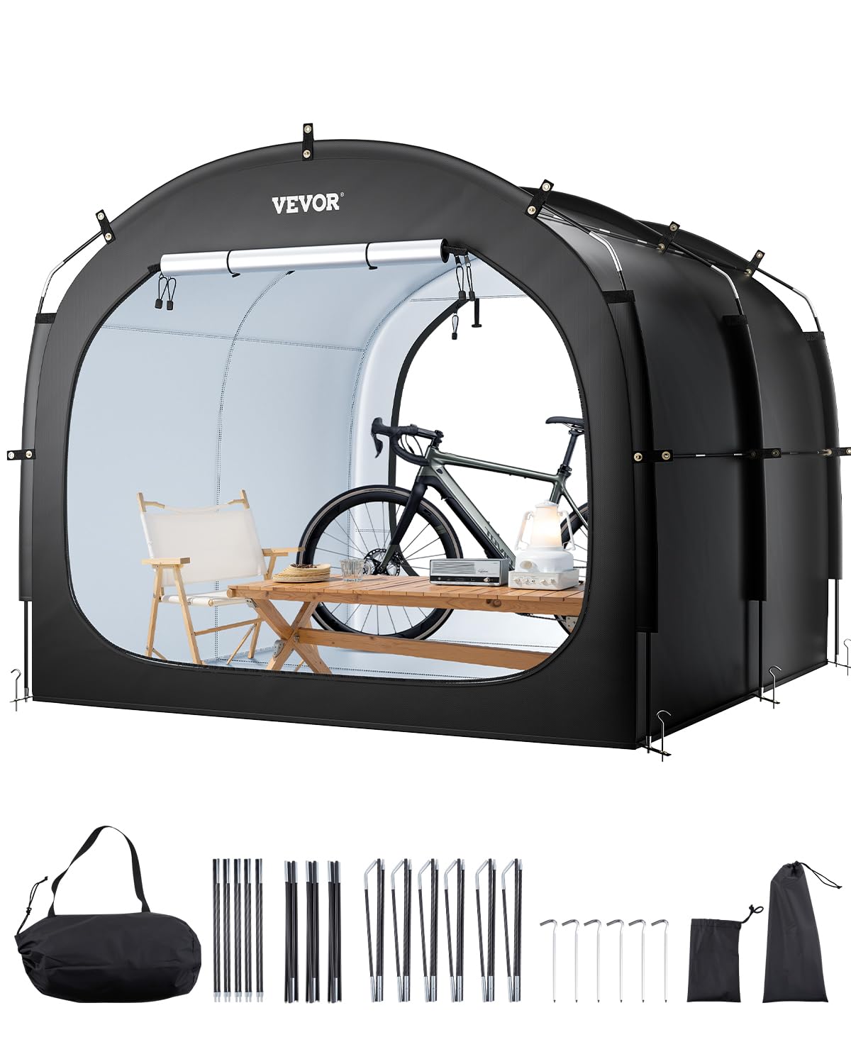 VEVOR Bike Storage Tent, 5 Bikes, Outdoor Spacious Bike Storage Tent with Ventilated Window, Waterproof Easy-to-Install Bike Tent with High Strength Fiberglass & Dual Zippers, Fit for Bicycle