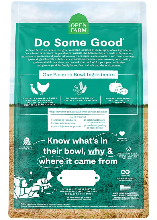 Open Farm, Ancient Grains Dry Dog Food for Puppies, Protein-Rich & Nutrient Dense, 90% Animal Protein Mixed with Non-GMO Fruits, Veggies and Superfoods, Chicken & Salmon Recipe for Puppy, 4lb Bag