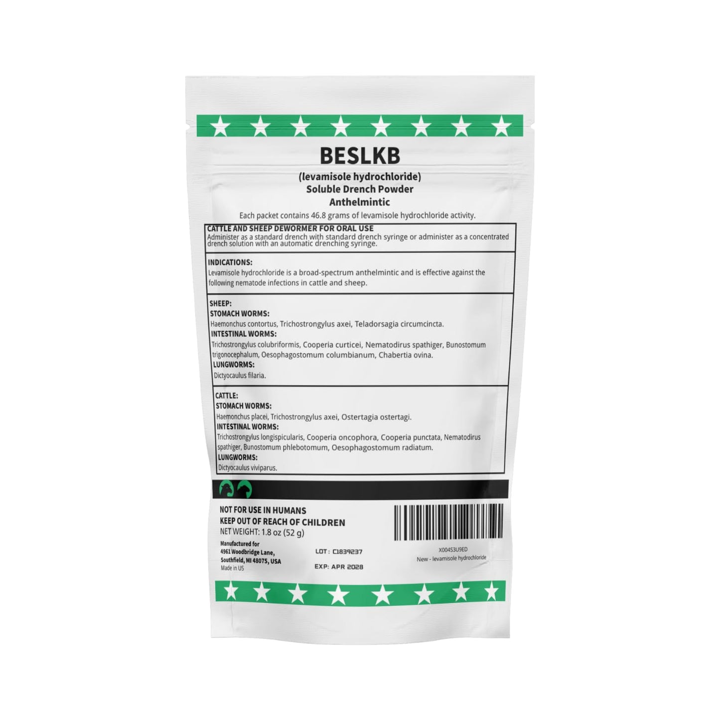 Soluble Drench Powder, Levamisole Hydrochloride, Dewormer for Sheep and Cattle