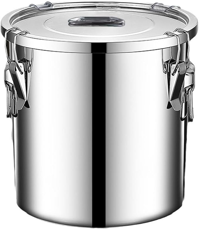 304 stainless steel food storage containers with lids lock clips airtight container large airtight for rice flour sugar grain coffee bean storage containers Kitchen jar (3.17gal/12L)