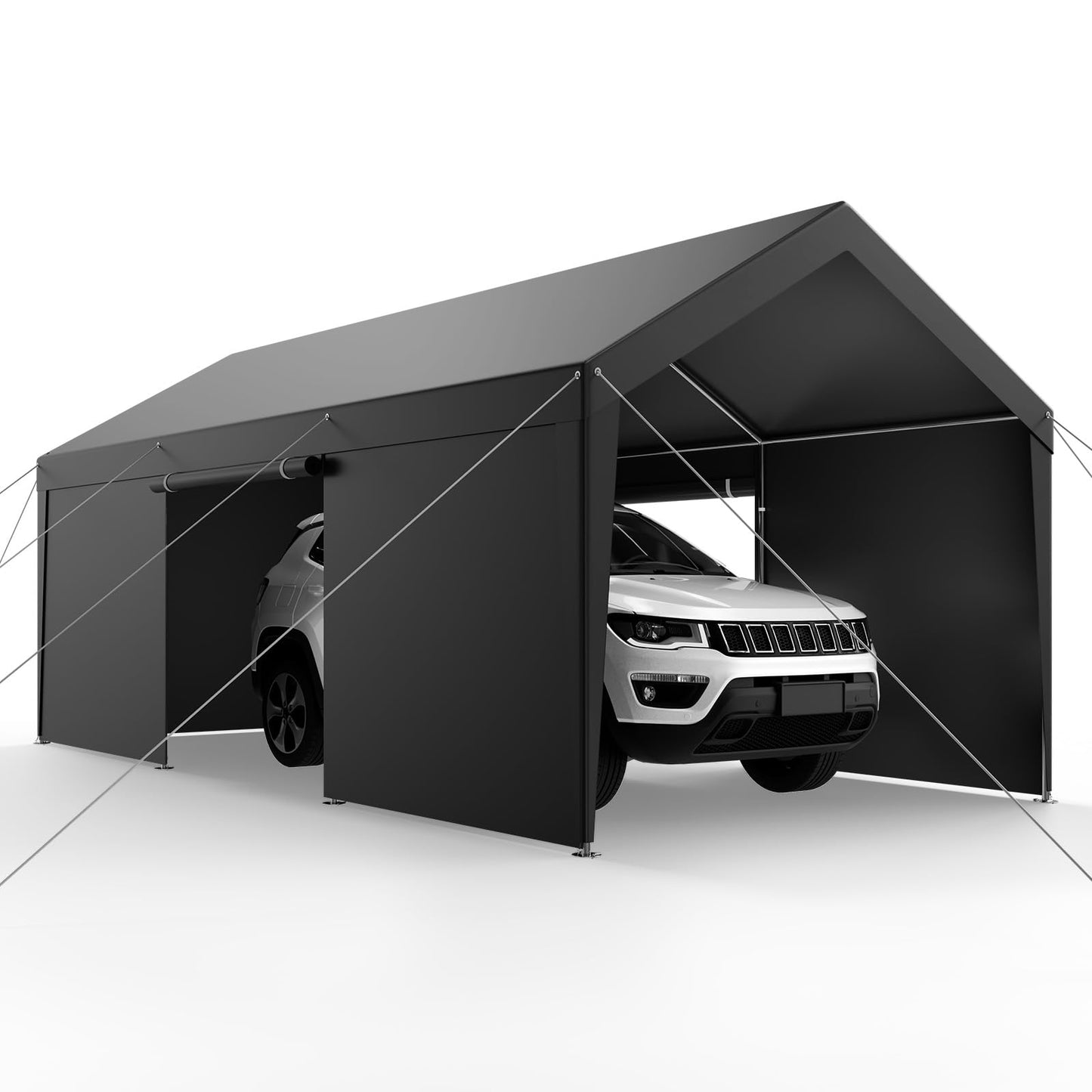 VEVOR Upgraded 10x20 FT Heavy Duty Carport Canopy with Roll-up Windows, All-Season Portable Garage with Removable Sidewalls & Doors, 12 Stakes & 12 Ropes, Car Tent for Car, Truck, Boat, Equipment