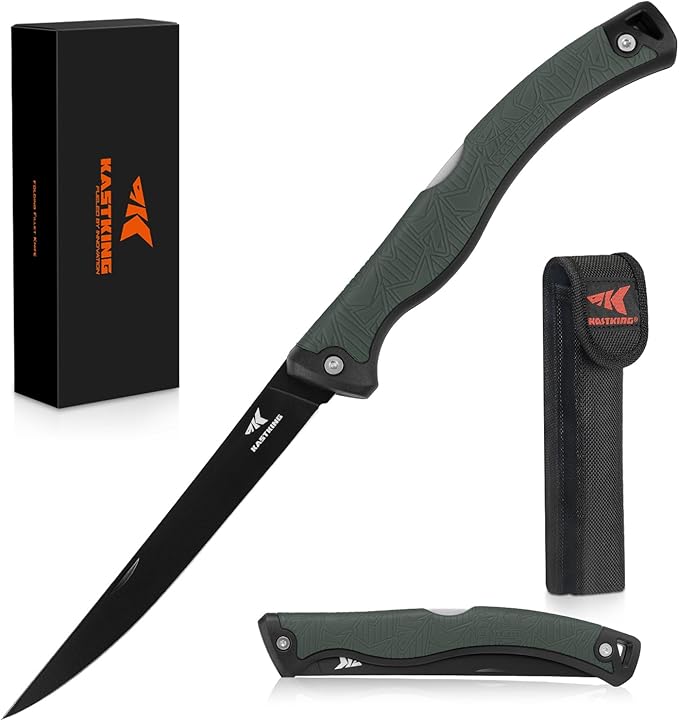 KastKing Folding Fillet/Fishing/Camping/Hunting Knife, Razor Sharp G4116 German Stainless-Steel Blade, Non-Slip Handles, 13 ½ inch overall Length, only 7 ½ inch folded, Includes Sheath