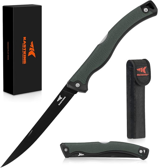 KastKing Folding Fillet/Fishing/Camping/Hunting Knife, Razor Sharp G4116 German Stainless-Steel Blade, Non-Slip Handles, 13 ½ inch overall Length, only 7 ½ inch folded, Includes Sheath